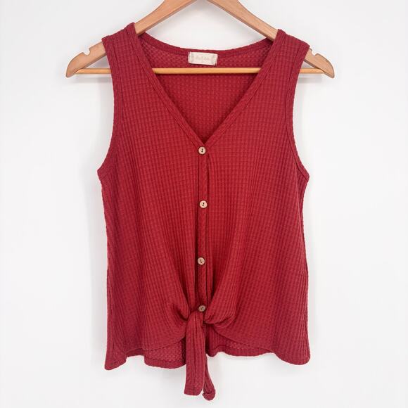 Altard State Rust Button-Down Tie Front V-Neck Waffle Knit Tank Size S - Picture 1 of 5
